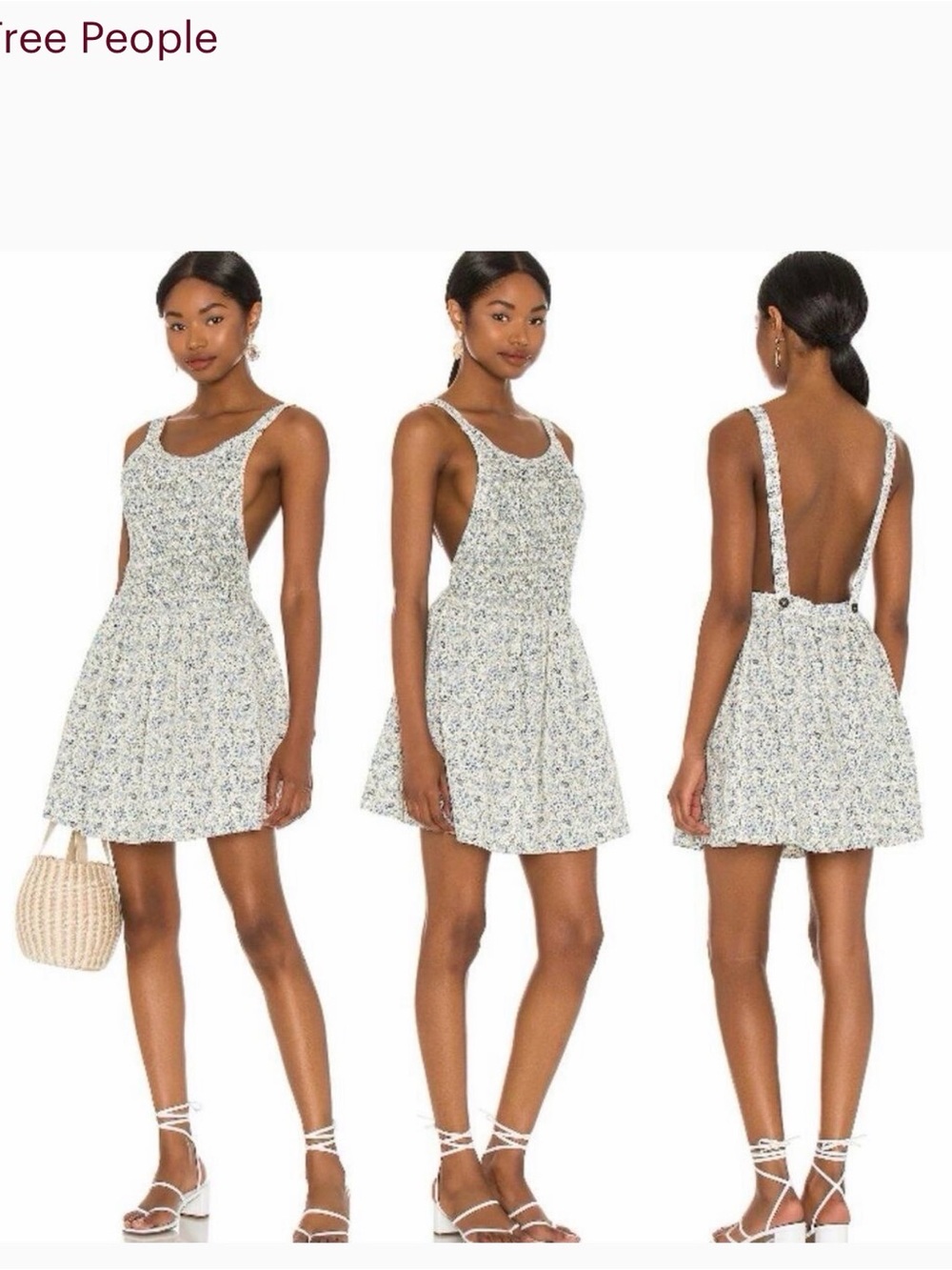 Free People White Floral Backless Scoop Mini Dress size XS Summer Sundress - Picture 1 of 6